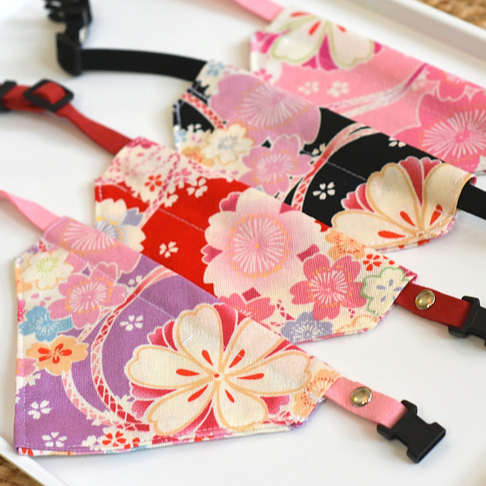 Japanese Style Cat Bandana Collar Cherry Blossom Sakura Pink Flower Print Pet Outfits Spring Outfit for Cats and Dogs