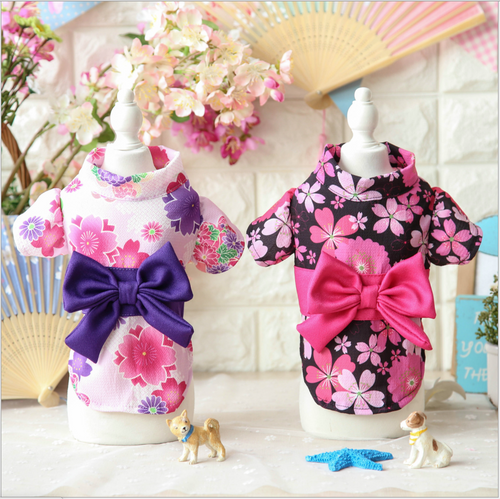 MaruPet Japanese Kimono for Girl Floral Pet Halloween Costume Bowknot Dog Dress for Small, Extra Small Dog Wiener Dog Teddy, Pug, Chihuahua, Shih Tzu, Yorkshire Terriers