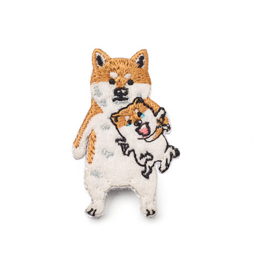 Shiba Mommy Holding Shiba Baby - Pokefasu Animal Pin from Japan - MeowMeowRepublic